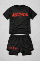 Super Jesus rash guard and shorts combo