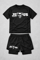Super Jesus rash guard and shorts combo