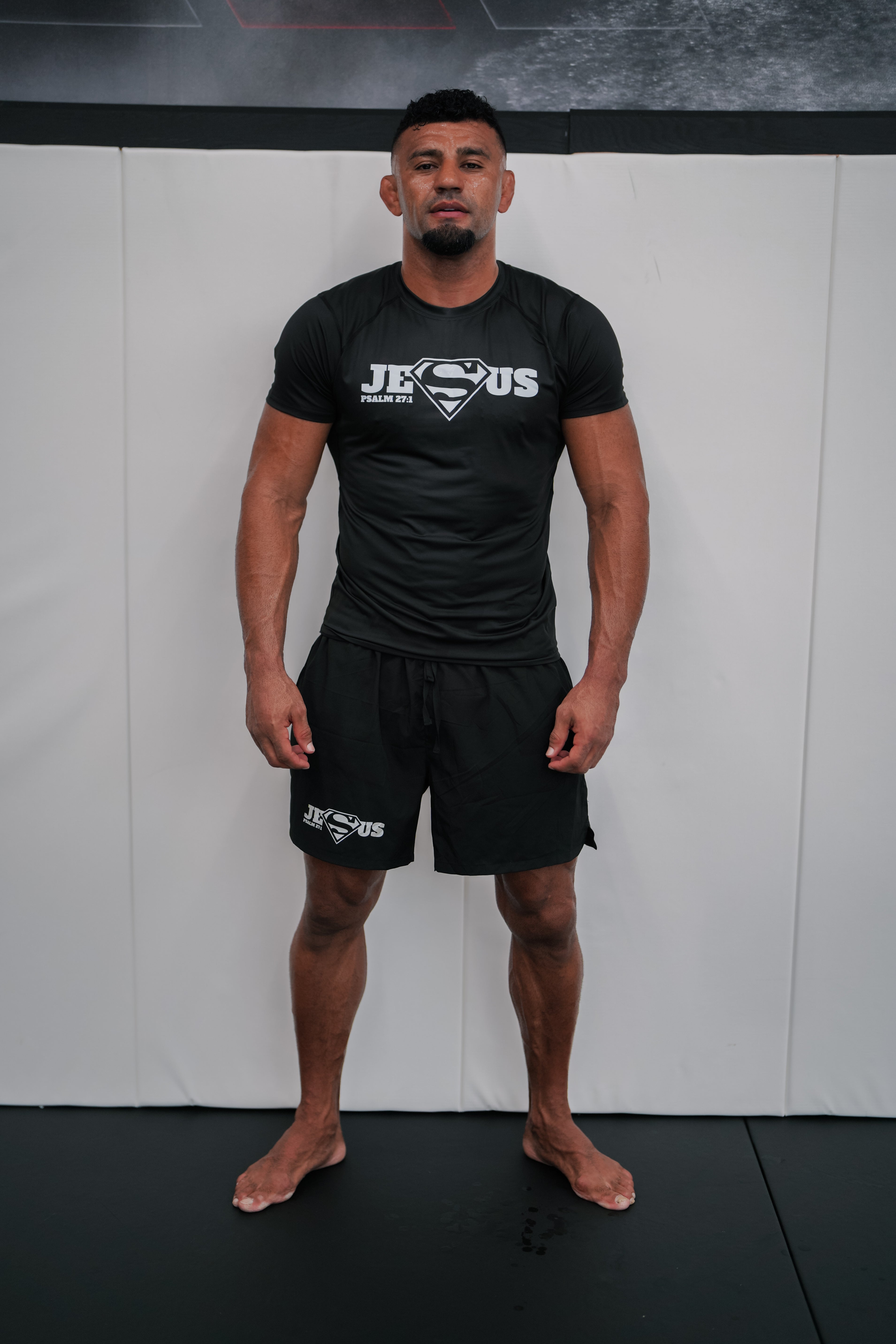 Super Jesus rash guard and shorts combo